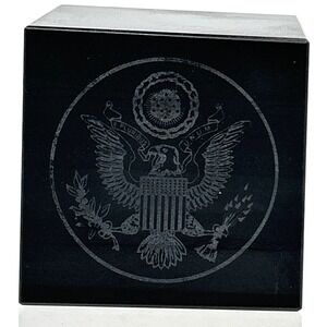Vintage Great Seal Of The United States Paperweight Black Cube 2"X2"
